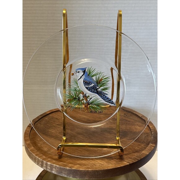 Birds painted On Clear Glass Plates Robin Goldfinch Blue Jay Tufted Titmouse - Picture 11 of 15